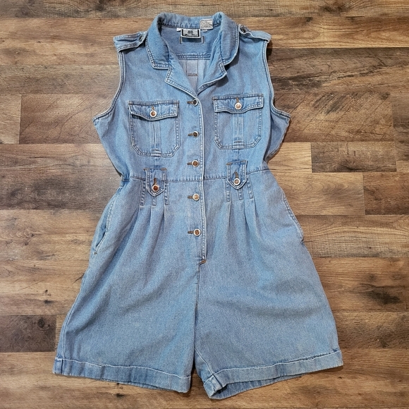 Vintage Bill Blass Sleeveless Denim Buttondown Jumpsuit Romper Size Large - Picture 1 of 8
